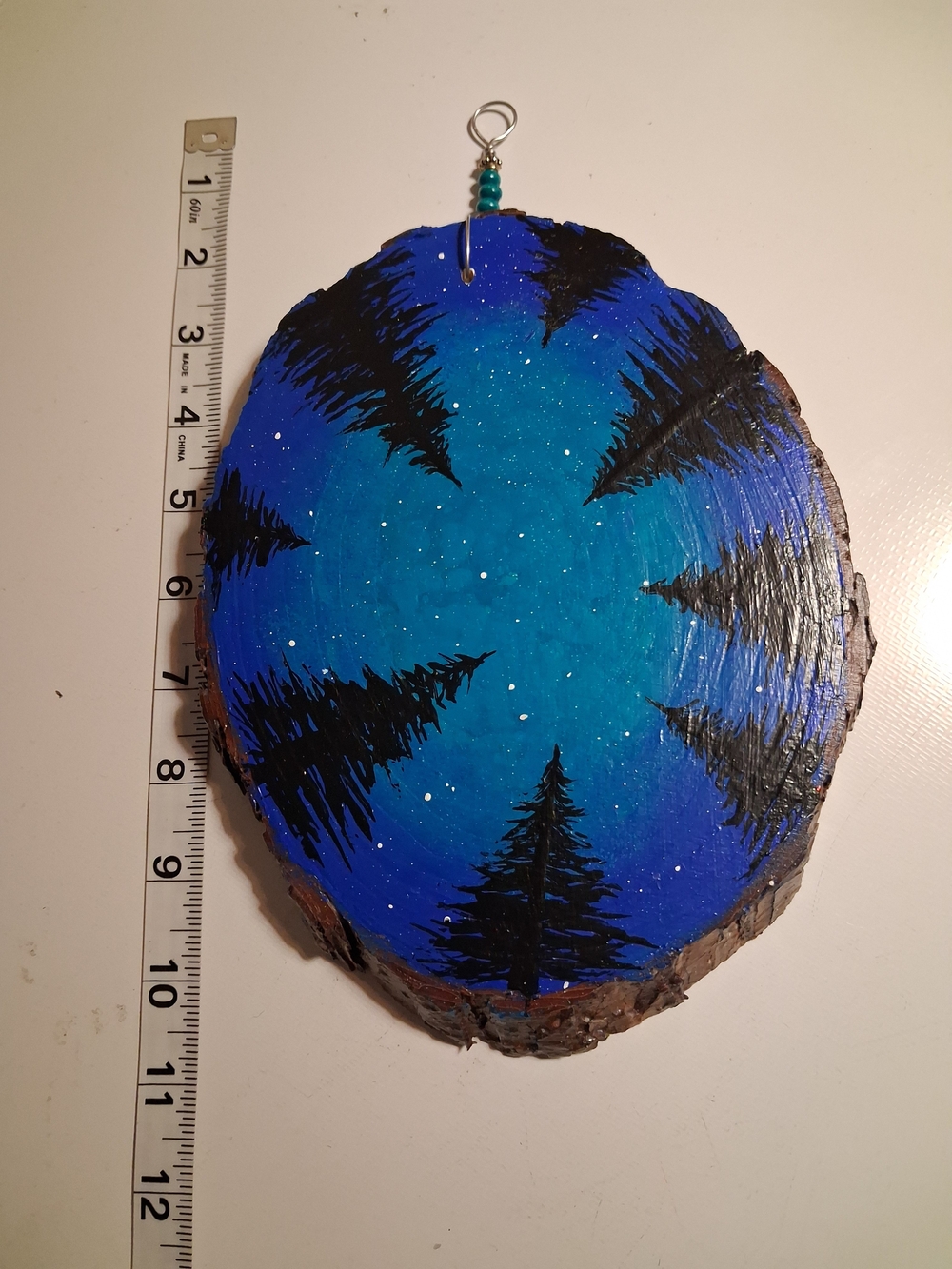Hand-Painted Blue Woodland Night Wall Art - Rustic Tree Silhouette